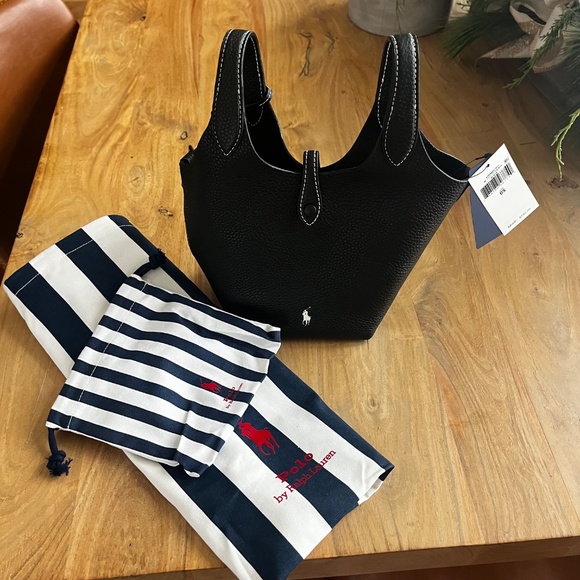 Ralph Lauren Polo Play small leather tote / crossbody bag in black leather NWT - Picture 10 of 13